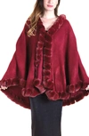 Saachi Faux Fur Trim Cape In Maroon