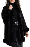 Saachi Faux Fur Trim Cape In Black