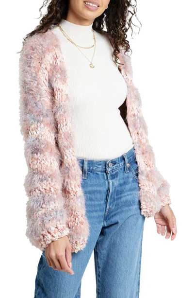 Saachi Lurex Eyelash Stripe Cardigan In Blush