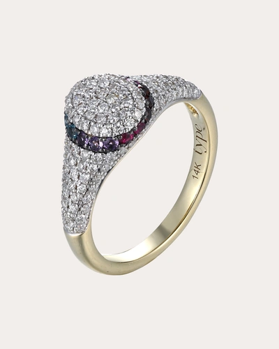 Type Jewelry Women's Mini 6th Orbit 14k Gold Multi-stone Signet Ring In Rainbow/diamond