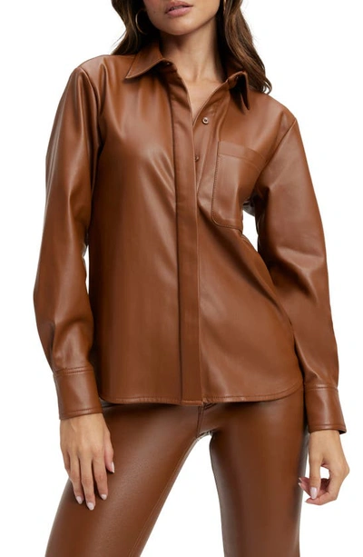 Good American Better Than Leather Faux Leather Button-up Shirt In Burnt Caramel002