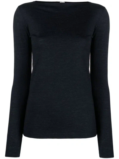 Totême Long Sleeve Boat Neck Top In Blue