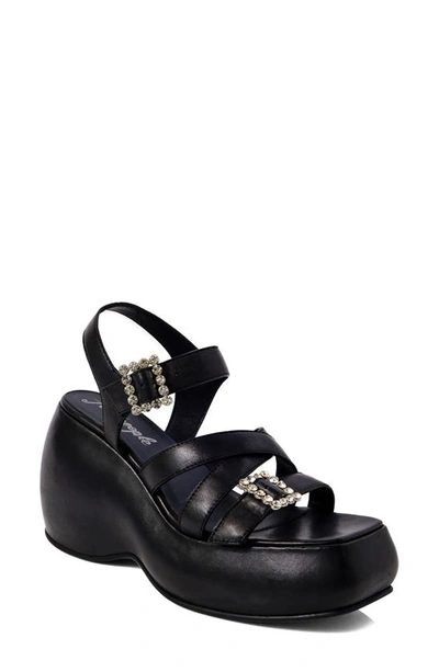 Free People Brooklyn Ankle Strap Platform Sandal In Black Metallic Leather