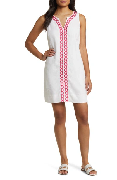 Tommy Bahama Geo Embroidered Linen Shift Dress In White