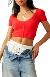 Free People Keep Me Warm Crop Sweater In Red Pop