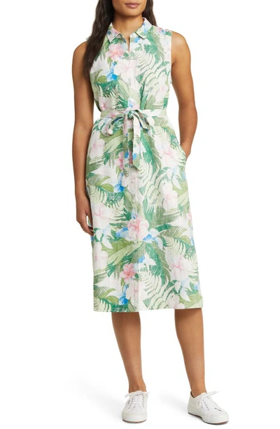 Tommy Bahama Radiant Sky Floral Print Linen Shirtdress In Coconut