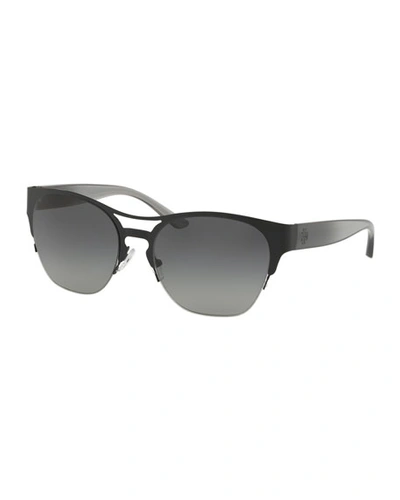 Tory Burch Semi-rimless Square Metal Sunglasses In Black/gray
