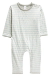 Nordstrom Babies' Reversible Cotton Romper In Grey Light Blue Stripe
