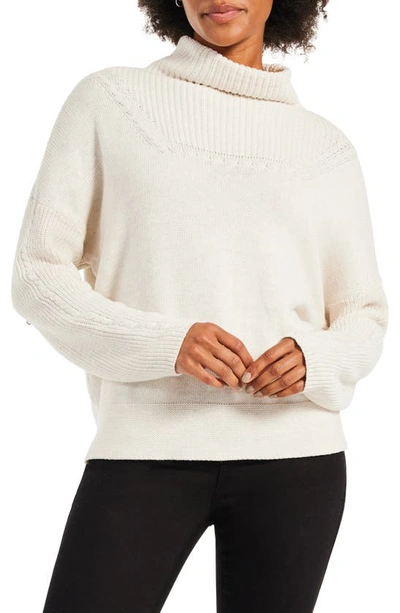Nic + Zoe Mixed Stitch Funnel Neck Sweater In Beige