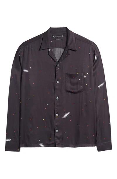 Allsaints Galaxy Print Satin Button-up Shirt In Jet Black