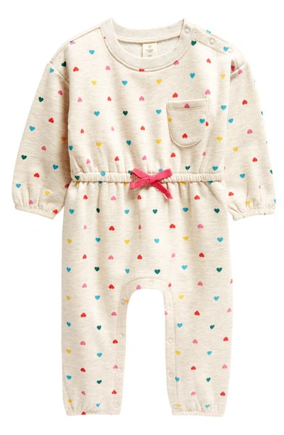 Tucker + Tate Print Fleece Romper In Beige Oatmeal Hearts