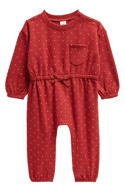 Tucker + Tate Print Fleece Romper In Red Sun Mini Dots