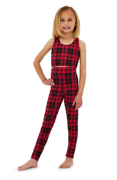 Beach Riot Kids' Peppa Leggings In Merry Plaid