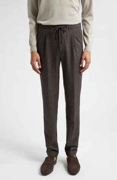 Thom Sweeney Casual Wool & Cashmere Twill Pants In Charcoal Brown