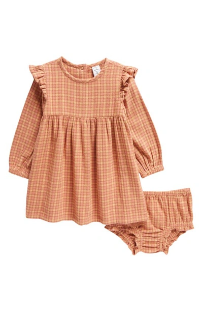 Nordstrom Babies' Ruffle Long Sleeve Dress & Bloomers In Brown Russet Regina Plaid
