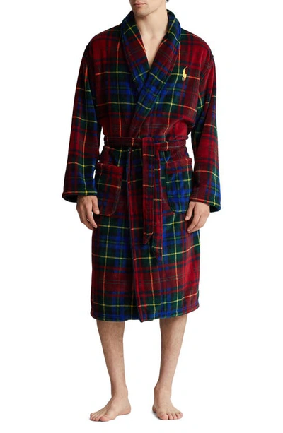 Polo Ralph Lauren Plaid Microfiber Shawl Collar Robe In Terra Plaid