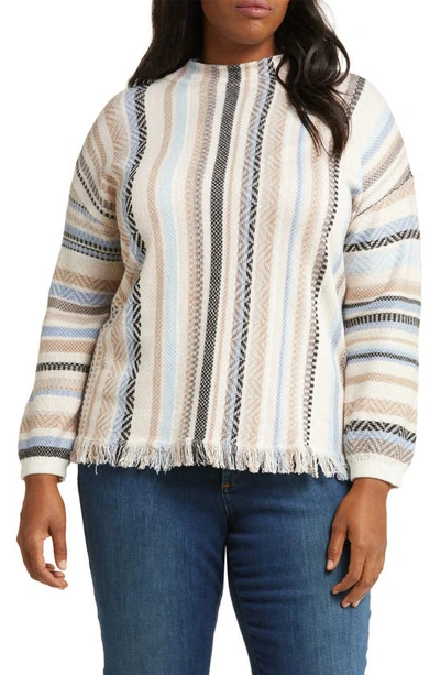 Nic + Zoe Early Frost Stripe Cotton Blend Sweater In Neutral Multi