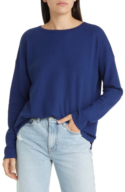 Treasure & Bond Oversize Organic Cotton Blend Thermal Knit Top In Blue Beacon