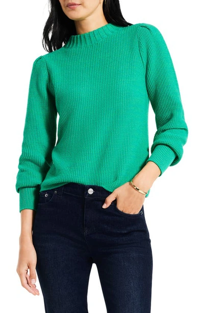 Nic + Zoe Puff Shoulder Waffle Stitch Sweater In Fern