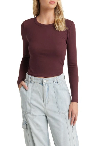 Bp. Rib Long Sleeve Crop Top In Burgundy Sass