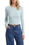 Bp. Rib Long Sleeve Crop Top In Blue Sterling