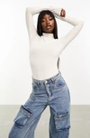 Asos Design Funnel Neck Bodysuit In Stone