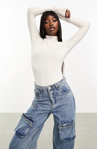Asos Design Funnel Neck Bodysuit In Stone