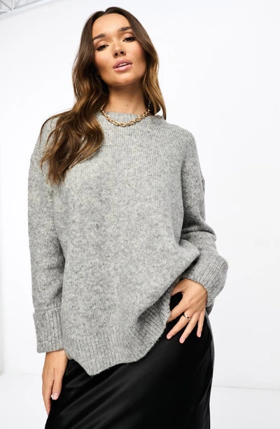 Asos Design Oversize Crewneck Sweater In Light Grey