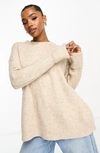 Asos Design Oversize Crewneck Sweater In Beige