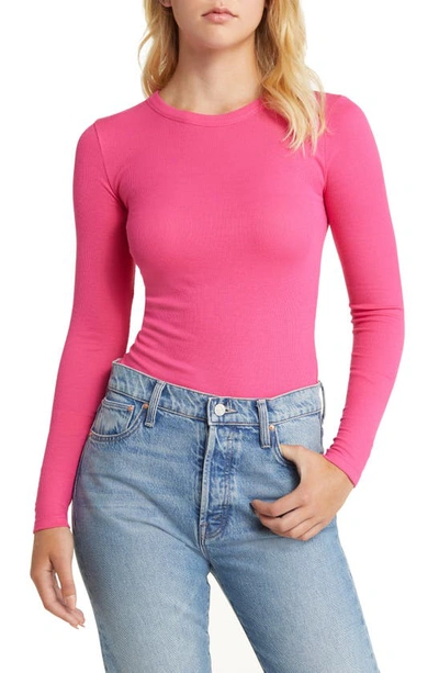 Bp. Ribbed Long Sleeve Tee In Pink Beetroot