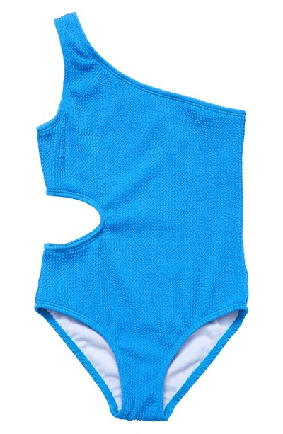 Snapper Rock Kids' Toddler, Child Girls Marine Blue One Shoulder Swimsuit