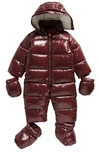 Save The Duck Babies' Hooded Quilted Snowsuit With Removable Mittens In Burgundy Black
