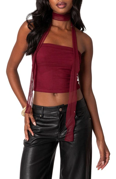 Edikted Gathered Two Piece Mesh Scarf Top In Red