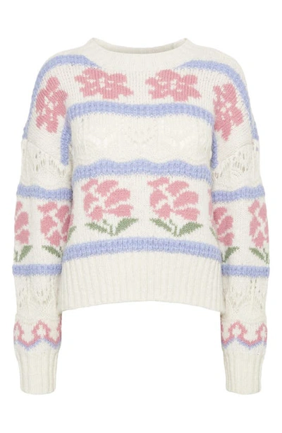 VERO MODA VERO MODA WINE FLORAL MIXED STITCH SWEATER 