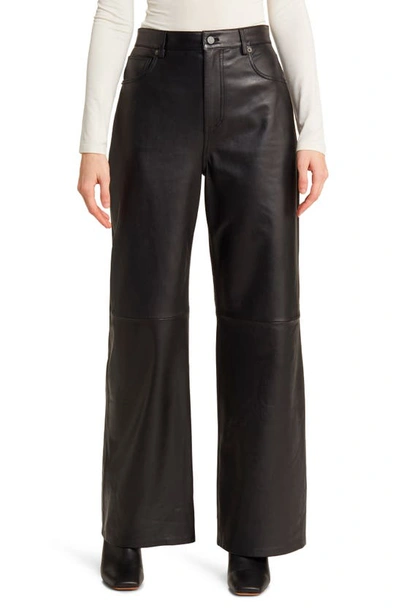 Reformation Veda Cary Wide Leg Leather Trousers In Black