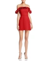 French Connection Whisper Light Ruffled Off-the-shoulder Dress In Shanghai Red