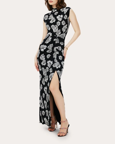 Diane Von Furstenberg Apollo Print Viscose Long Dress In Black,white