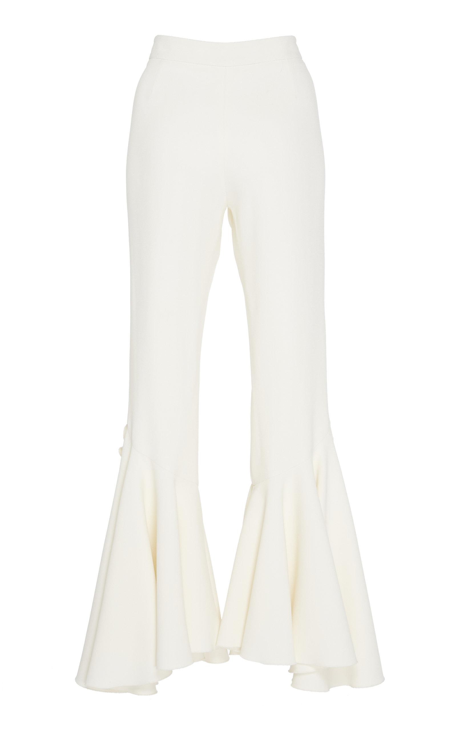 white jeans ruffle bottom