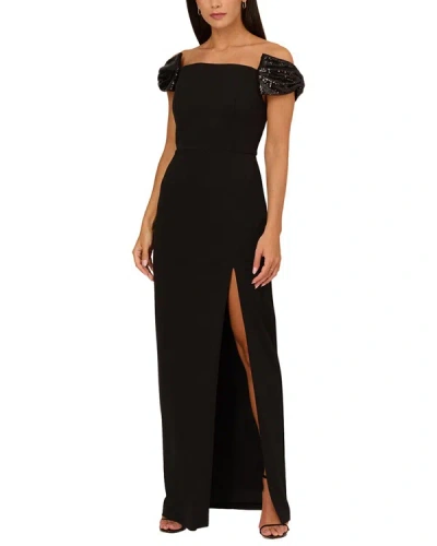 Aidan Mattox Women's Off-the-shoulder Stretch Knit Crepe Gown In Black