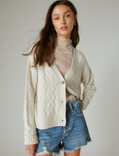 Lucky Brand Women's Cozy Cable-knit Button-front Cardigan In White