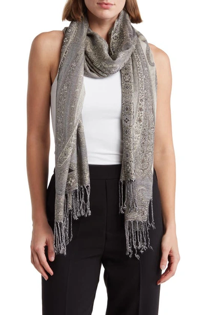 Vince Camuto Paisley Lurex Knit Scarf In Black Grey
