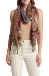 Vince Camuto Paisley Lurex Knit Scarf In Black Multi