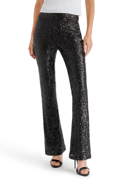 Steve Madden Citrine Sequin High Waist Flare Leg Pants In Black