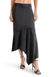 Steve Madden Lucille Asymmetric Satin Skirt In Black