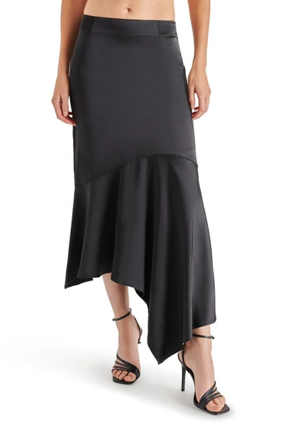 Steve Madden Lucille Asymmetric Satin Skirt In Black