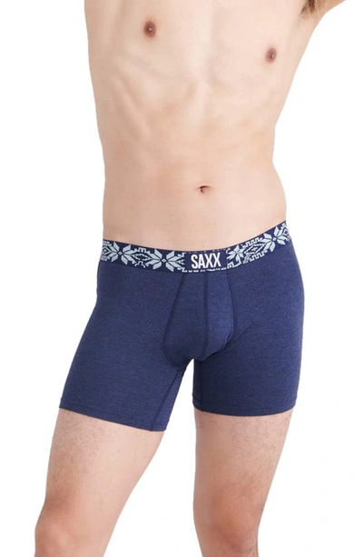 Saxx Vibe Super Soft Slim Fit Boxer Briefs In Navy Heather/ Holiday Wb