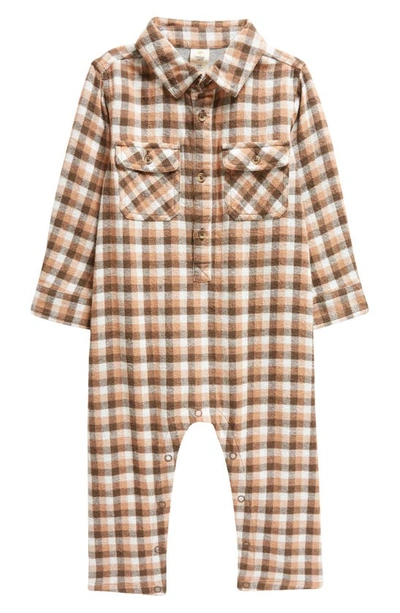 Tucker + Tate Babies' Plaid Cotton Flannel Romper In Brown Wren Rory Check