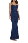 Dress The Population Giovanna Floral Sequin Mermaid Gown In Blue