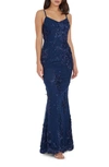 Dress The Population Giovanna Floral Sequin Mermaid Gown In Navy