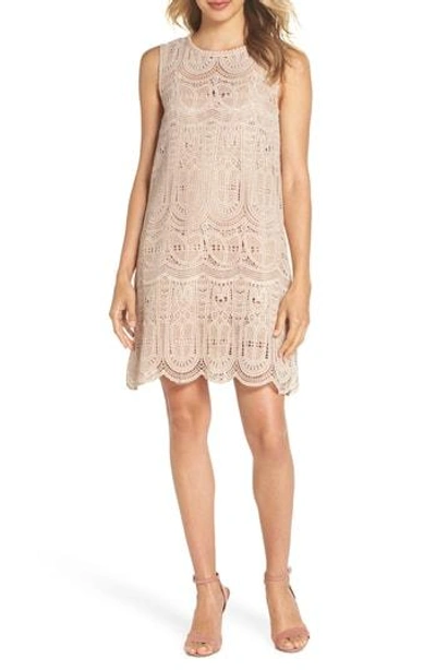 Nsr Scallop Lace Shift Dress In Taupe